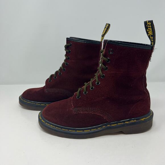 VTG Very Rare Dr Martens Na Na Boots Women's Size 7 Burgundy Suede 8 Eyelet - Picture 6 of 14